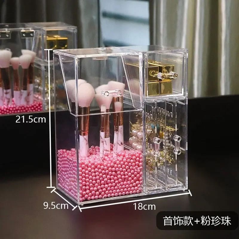 Pearl Acrylic Makeup Brushes Holder, Lipstick Nail Polish Jewelry Display Holder, Transparent Cosmetic Organizer Box, Clear Cosmetic Organizer With Lid Drawer, Multifunctional Makeup Brush Holder, Drawer Lipstick Makeup Brushes Holder Pearl Acrylic Makeup Brushes Holder, Lipstick Nail Polish Jewelry Display Holder, Transparent Cosmetic Organizer Box, Clear Cosmetic Organizer With Lid Drawer, Multifunctional Makeup Brush Holder, Drawer Lipstick Makeup Brushes Holder